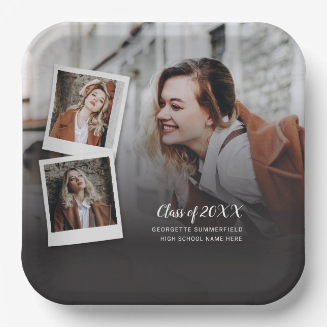 Assiettes En Carton Graduation 2025 Photo Collage Grad Party (Recto)