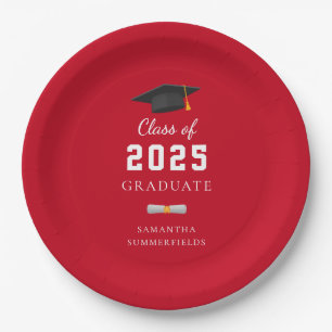 Assiettes En Carton Graduation 2025 Red White Grad Custom