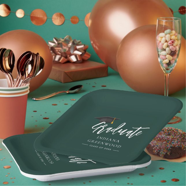 Assiettes En Carton Graduation 2025 Script Green Grad Party (Multi)