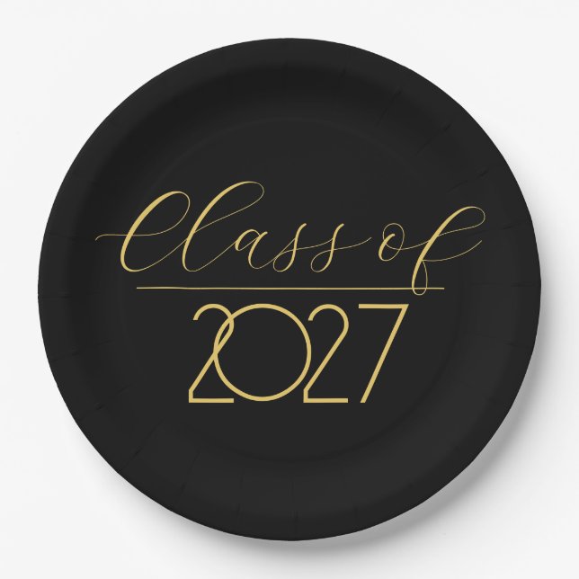 Assiettes En Carton Graduation 2027 Gold On Black (Devant)