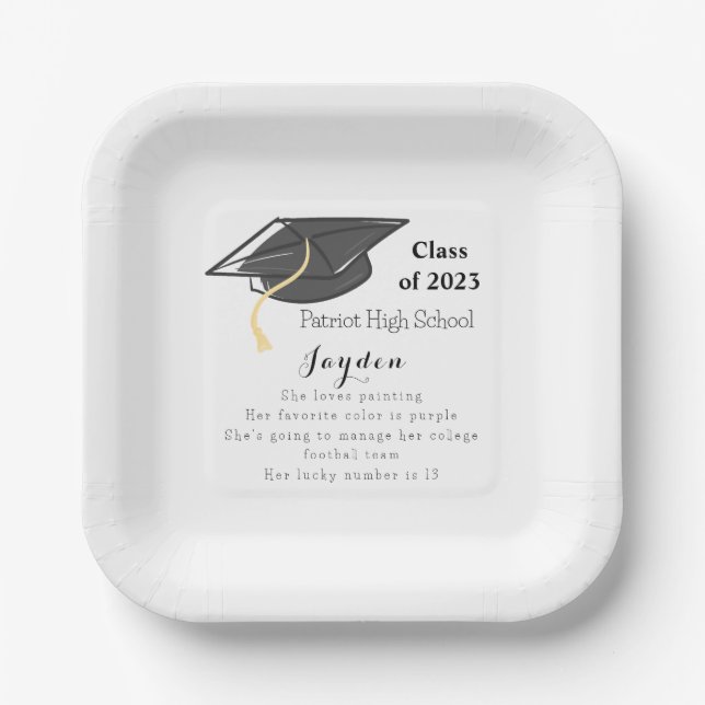 Assiettes En Carton Graduation Classe de faits amusants Casquette grad (Recto)