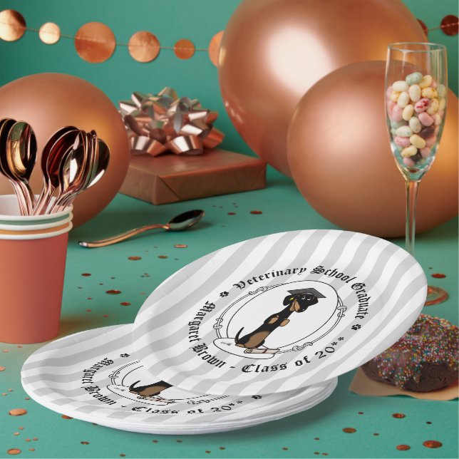 Assiettes En Carton Graduation Dachshund Chien (noir & bronze) mignonn (Multi)