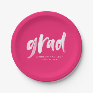 Assiettes En Carton Graduation de Brush Script Hot Pink