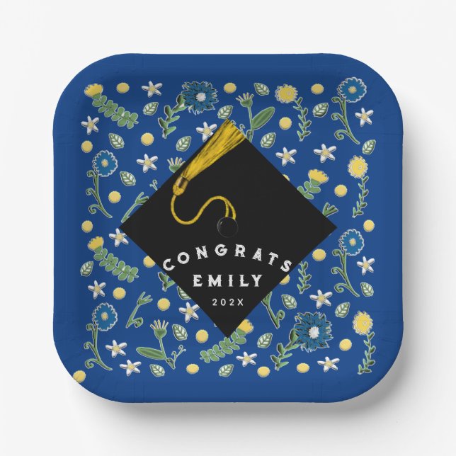 Assiettes En Carton Graduation Fleurs Plaques en papier (Recto)