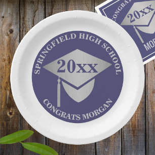 Assiettes En Carton Graduation Marine Blue Silver Décoration Party