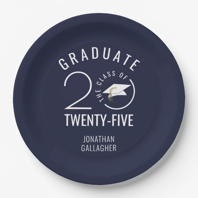 Assiettes En Carton Graduation moderne Classe Bleue Marine Typographie (Devant)