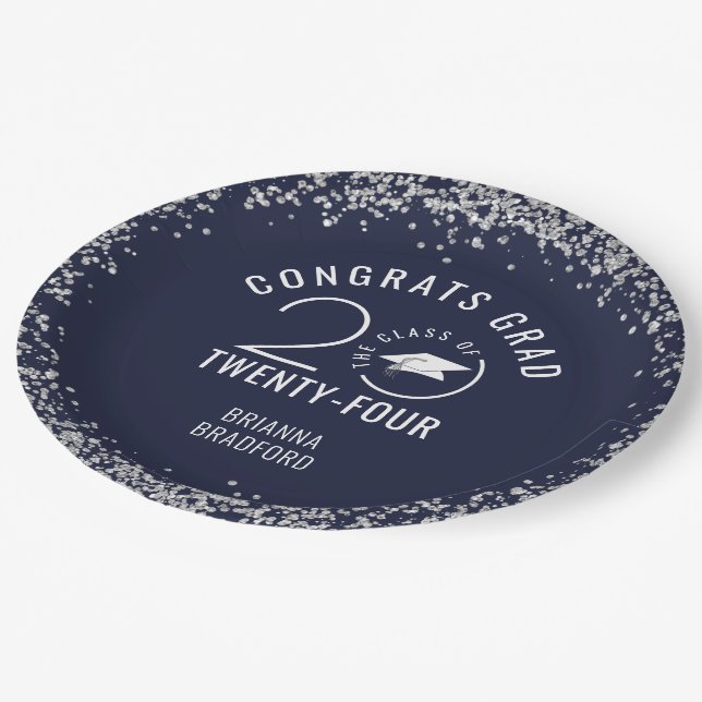 Assiettes En Carton Graduation moderne Marine Blue Faux Parties scinti (Angle)
