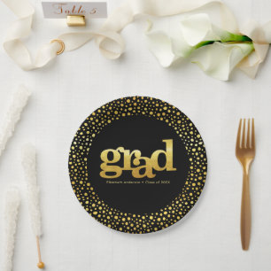 Assiettes En Carton Graduation or feuille typographie noir moderne gra