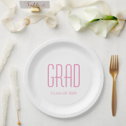 Assiettes En Carton Graduation Party Class of 2025 Pink Typography