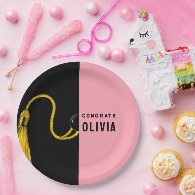 Assiettes En Carton Graduation Party Plaques en papier rose (Fête)