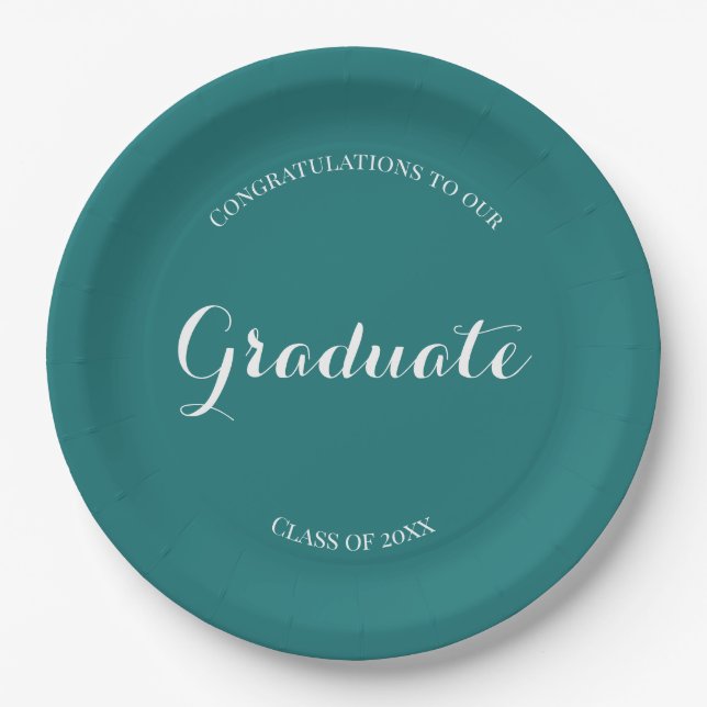 Assiettes En Carton Graduation Party Simple vert et blanc (Devant)