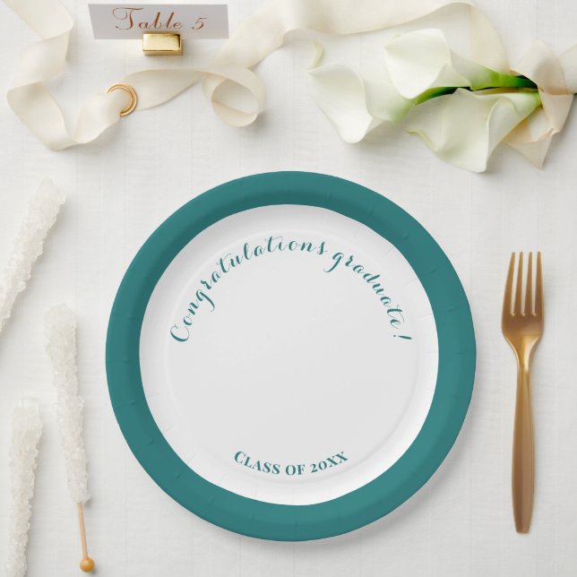 Assiettes En Carton Graduation Party Vert et blanc Simple (Mariage)