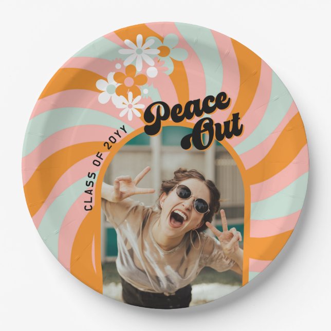 Assiettes En Carton Graduation photo Hippie Retro (Devant)