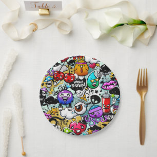Assiettes En Carton Graffiti Art Fruits et Légumes