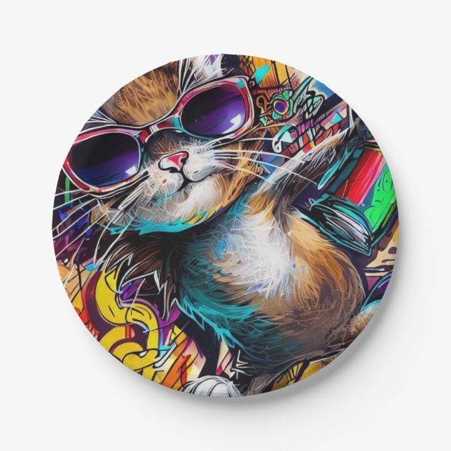 Assiettes En Carton Graffiti Cat : Spray peint plaque de papier pour c (Devant)