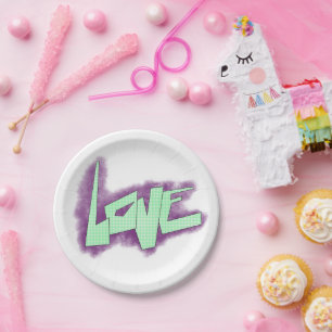 Assiettes En Carton graffiti d'amour violet vert menthe typographie po