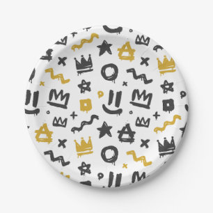Assiettes En Carton Graffiti Hip hop Tags Black and Gold Rap Doodles