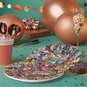 Assiettes En Carton Graffiti mur collage