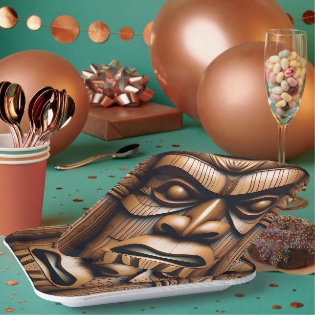 Assiettes En Carton Grain de bois Nouvelle-Zélande Tiki, (Multi)