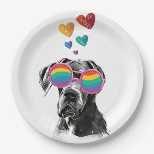 Assiettes En Carton Grand chien Danse avec Coeurs Saint-Valentin