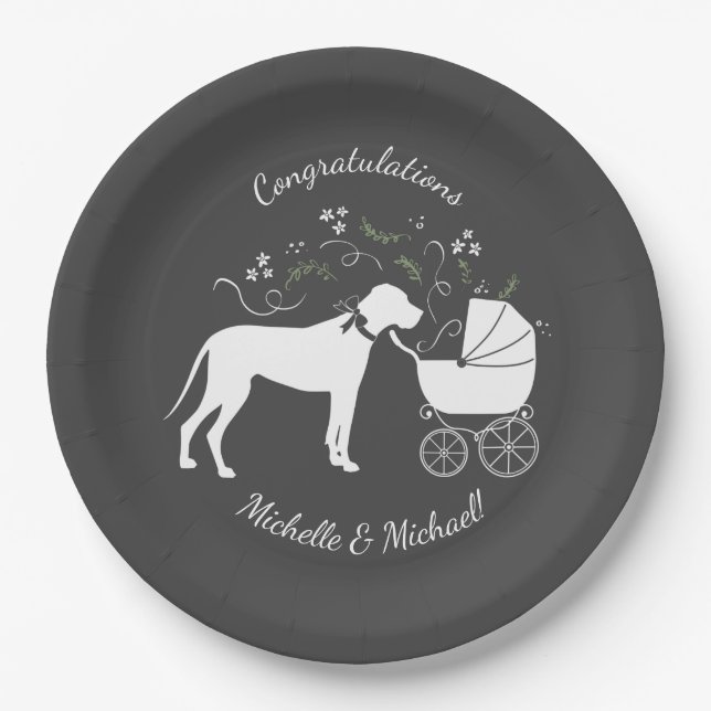 Assiettes En Carton Grand Chien Danse Baby shower Chien Chien Chien Ch (Devant)