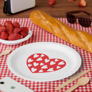 Assiettes En Carton Grand Coeur rouge