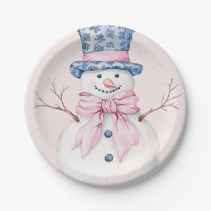 Assiettes En Carton Grand-millénaire rose et bleu Damas Snowman