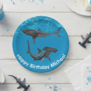 Assiettes En Carton Grand requin marteau blanc fête d'anniversaire