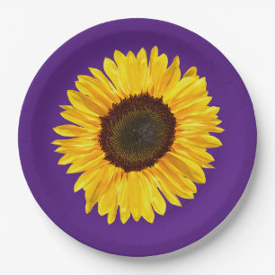 Assiettes En Carton Grand tournesol jaune sur Arrière - plan pourpre