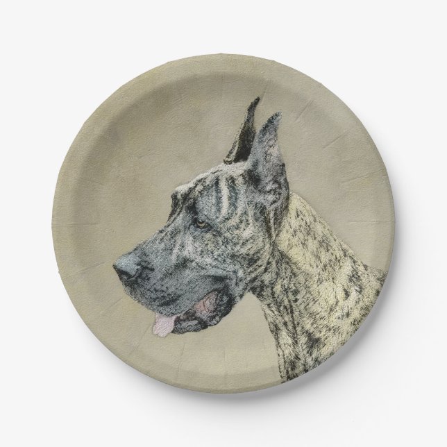 Assiettes En Carton Grande Danse (Brindle) Peinture - Art Chien origin (Devant)