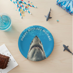 Assiettes En Carton Grande Fête d'anniversaire du Requin Blanc Mâchoir