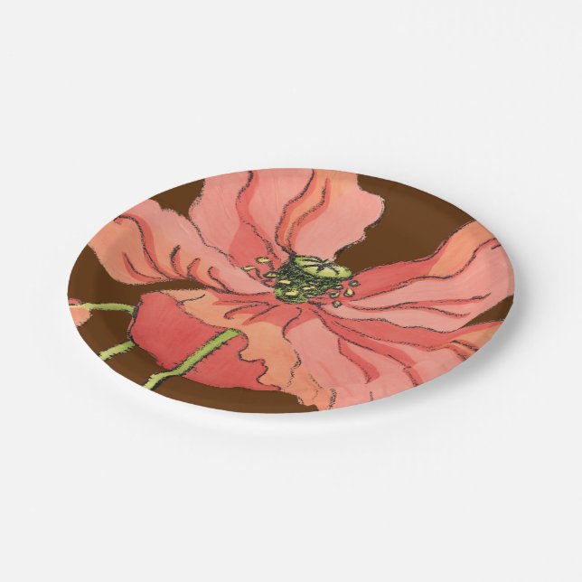 Assiettes En Carton Grande Fleur rose avec Arrière - plan rouge profon (Angle)