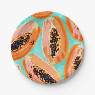 Assiettes En Carton Grande Peinture aquarelle Papaya, Fruits tropicaux