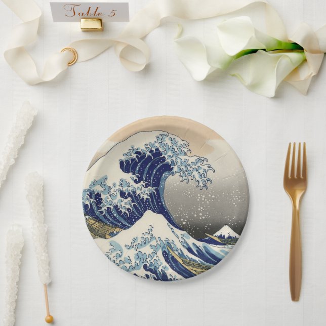 Assiettes En Carton Grande vague Kanagawa peinture japonaise (Mariage)