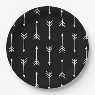Assiettes En Carton Grandes flèches blanches et noires