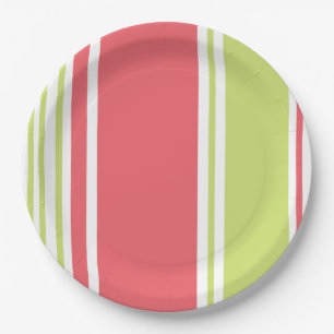 Assiettes En Carton Grandes lignes modernes rose et vert