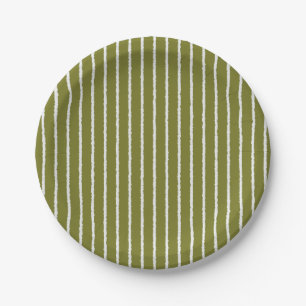 Assiettes En Carton Grandes vertes et blanches d'olive avec lignes iné
