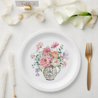 Assiettes En Carton Grandmillennial Rose Péone Fête de Mariage de Fian
