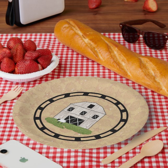 Assiettes En Carton Grange primitive (Pique-nique)