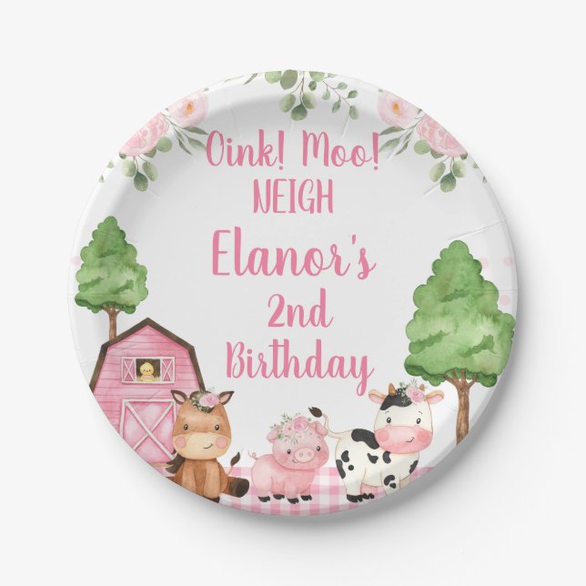 Assiettes En Carton Grange rose Ferme Florale Oink Baa Neigh Anniversa (Devant)