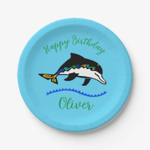 Assiettes En Carton Graphique cool - DOLPHIN - Joyeux anniversaire - B