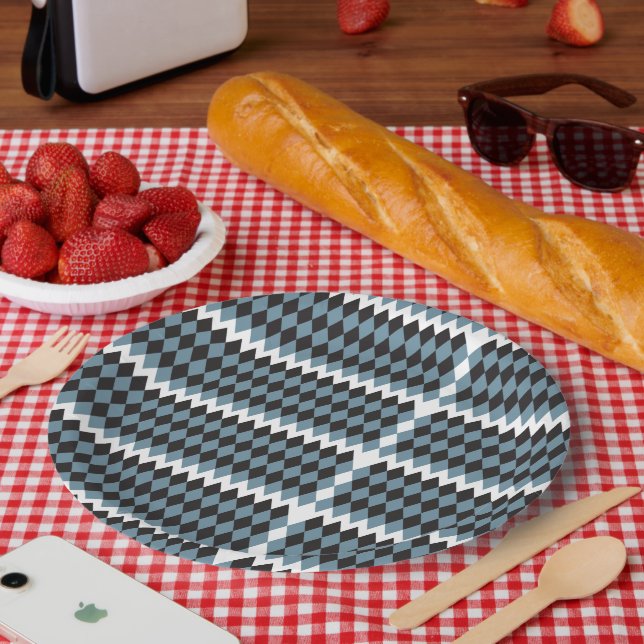 Assiettes En Carton graphique damé illustration haute, (Pique-nique)