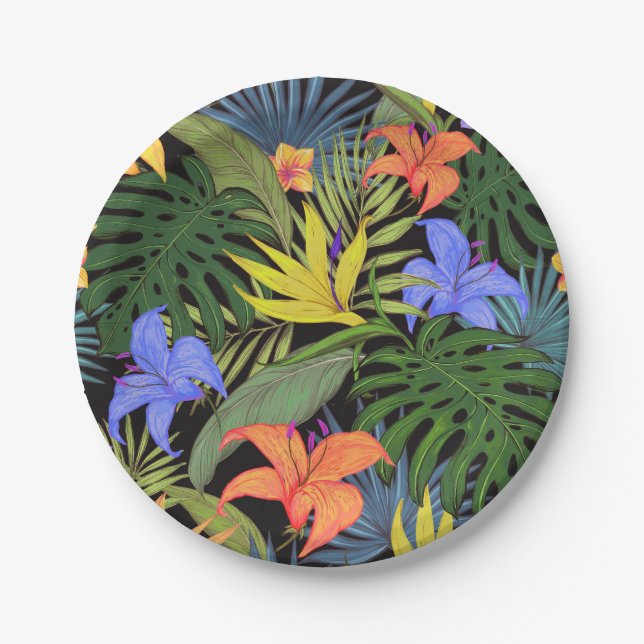 Assiettes En Carton Graphique de fleur d'Aloha de Hawaii tropical (Devant)