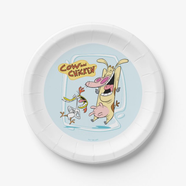 Assiettes En Carton Graphique de rire de vache et de poulet (Devant)