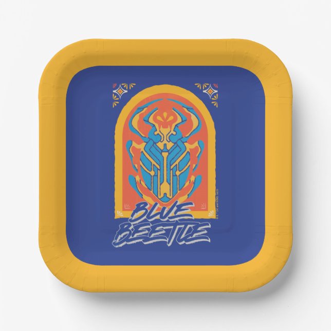 Assiettes En Carton Graphique de Talavera de scarabée bleu (Recto)