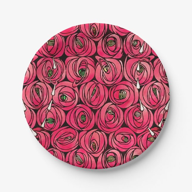 Assiettes En Carton Graphique rose Art Nouveau Rennie Macintosh (Devant)