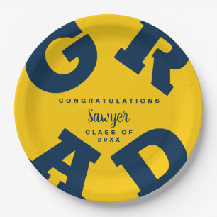 Assiettes En Carton Gras Bleu GRAD sur Jaune Graduation