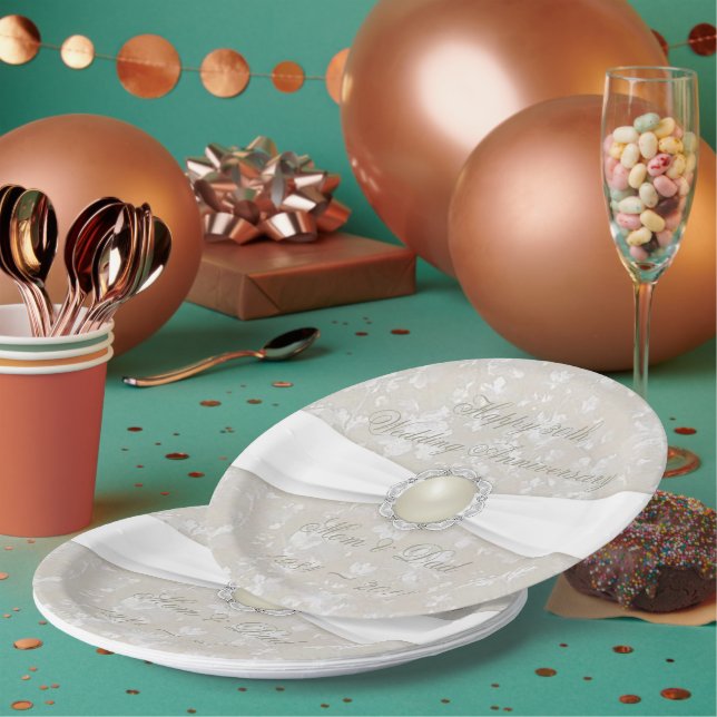 Assiettes En Carton Gras Damask 30e anniversaire Mariage Plaque papier (Multi)