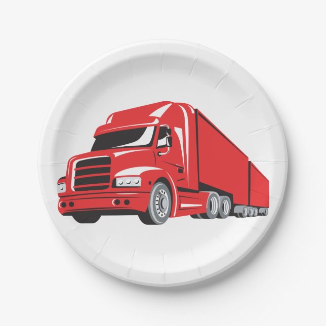 Assiettes En Carton Gras Red Semi-Truck Big Rig Trucker (Devant)