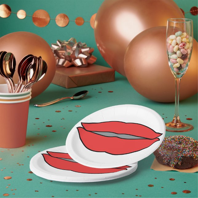 Assiettes En Carton Gras rouge lèvres Pop Art (Créateur téléchargé)